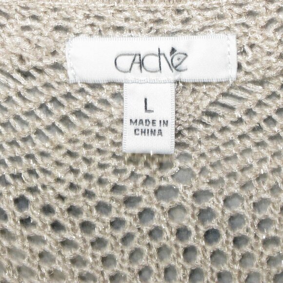 Cache Gold Metallic Shimmer Crochet Short Sleeve Sweater Size Large - Picture 6 of 6